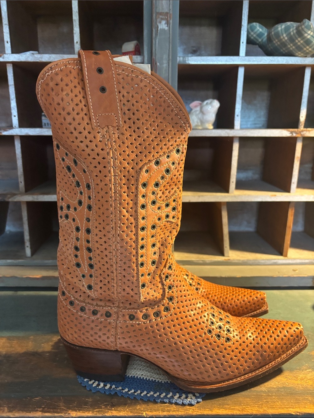 Frye Western Perforated Leather Cowboy Boots - Tan NWOT